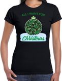 Bellatio Decorations Shoppartners Bv Wiet Kerstbal shirt / Kerst t-shirt All i want for Christmas zwart voor dames - Kerstkleding / Christmas outfit S