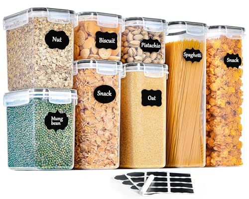GoMaihe Voorraaddozen 8 Delige Set, Opbergdoos, Keuken, luchtdicht, Plastic met Deksel, Voorraadpotten voor Het Bewaren van Pasta, Muesli, Rijst, Meel, en voor Het Voeden van Huisdieren