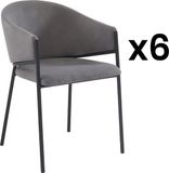 Vente-unique Set van 6 stoelen met stoffen en metalen armleuningen - Grijs - ORDIDA