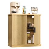 VASAGLE Dressoir, Keukenkast met Verstelbare Plank, Geribbelde Deuren | Opbergkast, Overgangsstijl, Keuken, Eetkamer, Eiken Beige, MAXE Collectie BBK344Y01
