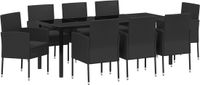 vidaXL 9-delige Tuin Eettafel Set Zwart Poly Rattan