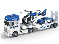Teorema Giocattoli - Tir, speelgoedvrachtwagen voor kinderen, met helikopter en auto, voertuigset met licht en geluiden, wrijvingsbeweging, schaal 1:16, politiethema