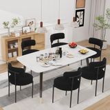 Puluomis Eetkamerstoelen - Set van 6 - Teddy Fleece - Lamsvacht - Metalen poten - Stoelen - Zwart