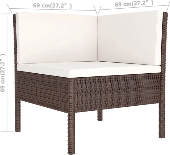 vidaXL 9-delige Loungeset met kussens poly rattan bruin