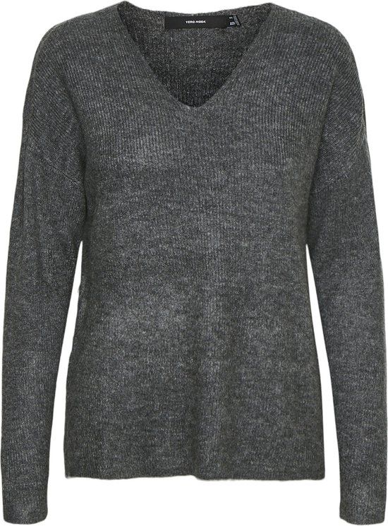 Vero Moda VMCREWLEFILE LS V-NECK BLOUSE NOOS - Medium Gray Melange - XS
