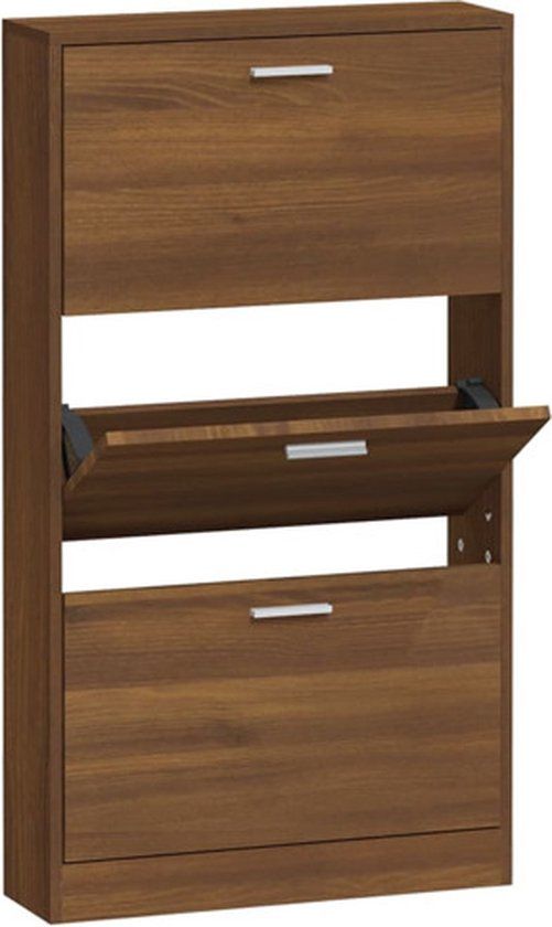 vidaXL Schoenenkast 59x17x108 cm Bewerkt Hout Bruin Eikenkleur