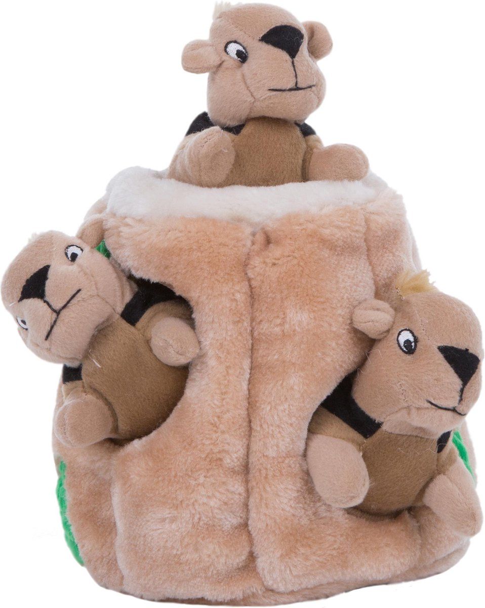 Outward Hound Hide-A-Squirrel puzzel - pluche hondenspeelgoed met eekhoorntje, S, bruin