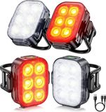 Inlustro Set de feux de vélo 4 pièces - 2x feu avant LED et 2x feu arrière - Feu de vélo rechargeable USB-C - 10 modes d'éclairage - Feu de vélo étanche IP65 - Rouge et Blanc