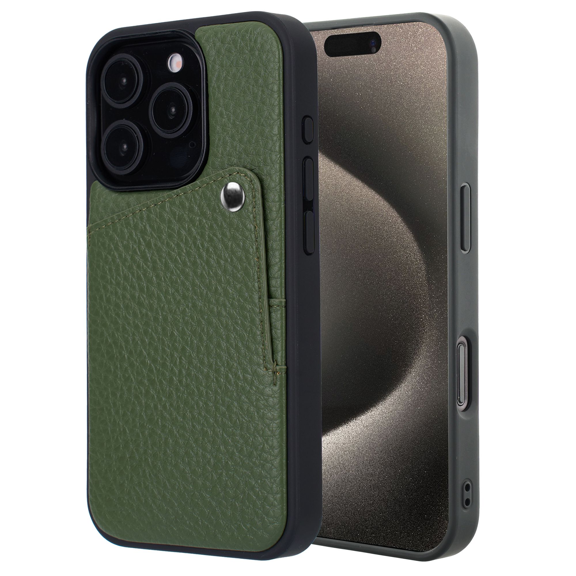 Selencia Riva Backcover met Pashouder Apple iPhone 15 Pro - Sage Green