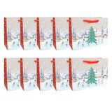 Idena 30490-10 - Winter cadeauzakjes, 10 stuks, cadeauzakjes in de maat 26 x 20 x 11 cm, papieren winterzakjes in rood en wit met sneeuw en kerstboom
