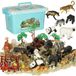 Ikonka Figurines d'animaux - 59 pièces avec zoo safari et animaux de ferme - Jouets en caoutchouc dur avec arbres, clôtures et boîte de rangement - À partir de 3 ans