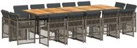 vidaXL 15-delige Tuinset met Kussens, Poly Rattan, Grijs