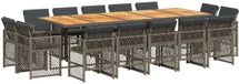 vidaXL Ensemble de jardin 15 pièces avec coussins, poly rotin, gris
