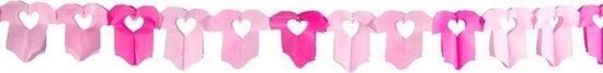 Folat baby thema slinger met rompertjes - 2x - 6m - geboorte versiering meisjes - roze - papier
