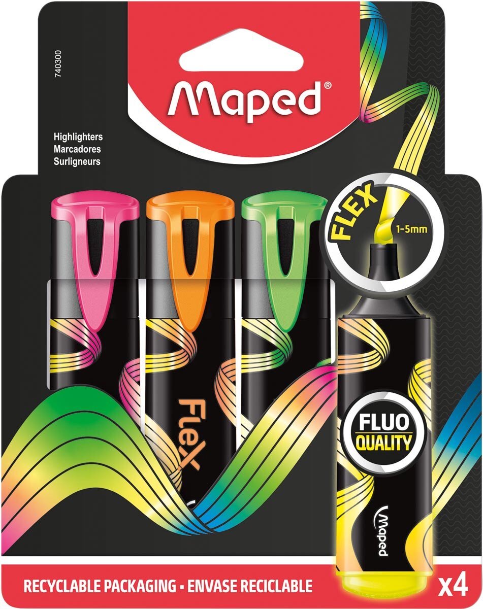 Maped Maped Fluo'Peps Flex markeerstift, assorti, doosje van 4 stuks