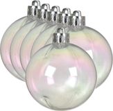 Decoris Kerstballen - 6 stuks - 8 cm - Transparant Parelmoer - Kunststof