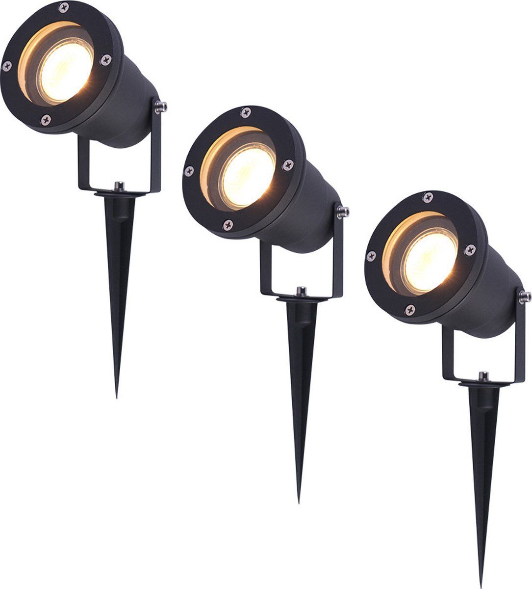 V-tac Set van 3 LED Prikspots - 2700K Warm wit - Kantelbaar - IP44 - Zwart