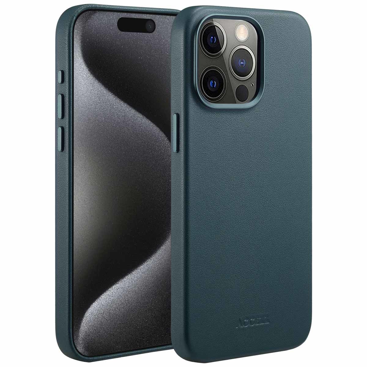 Accezz MagSafe Leather Backcover iPhone 15 Pro Max - Dark Green