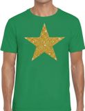 Bellatio Decorations Verkleed T-shirt heren - groen - Glitter and Glamour Ster - glitter goud - Bling Bling M