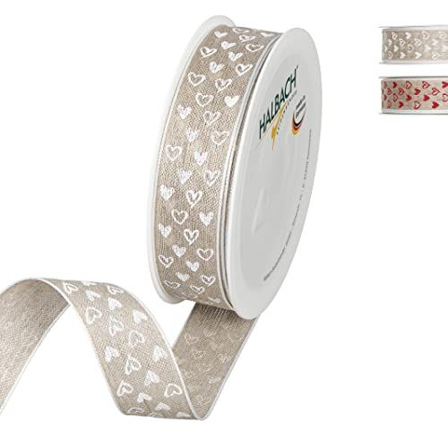 Halbach Seidenbänder Bedrukt linnen lint harten met draadrand, cadeaulint voor Moederdag, vormsel of communie, doe-het-zelf decoratieband.