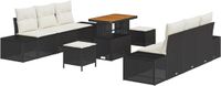 vidaXL Tuinbank Set 9-delig Zwart Polyrattan