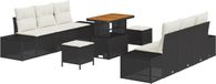 vidaXL Tuinbank Set 9-delig Zwart Polyrattan