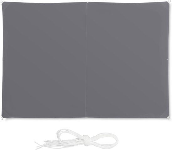 Relaxdays Schaduwdoek Rechthoekig - 2 x 3 m - Grijs - Waterafstotend - UV-bescherming