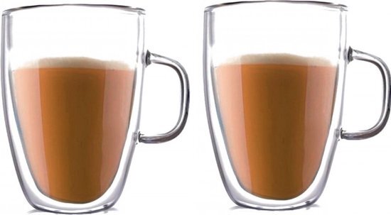 Hakal Line Dubbelwandige glazen met Oor/Handvat – Dubbelwandig Theeglas 350ml – Thermische Glazen – Koffieglazen – Glazen voor Thee, Koffie en Cappuccino – Set van 2