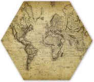 MuchoWow Hexagon Wall Decoration - Plastic Wall Decoration - Hexagon Painting - World Map - Vintage - Antique - Brown - Paper - 37x32 cm