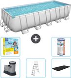 Bestway Power Steel Bestway Rechthoekig Power Steel Zwembad - 640 x 274 x 132 - Grijs - Inclusief Pomp - Ladder - Afdekzeil Onderhoudspakket - Filter