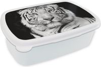 MuchoWow Broodtrommel Wit - Lunchbox - Tijger - Zwart - 18x12x6 cm - 1.5L - BPA-vrij