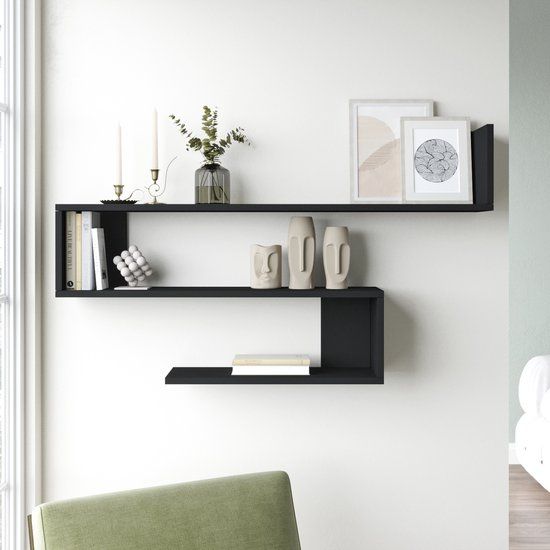 en.casa Wandplank Kitee 120x14,5x71,5cm zwart