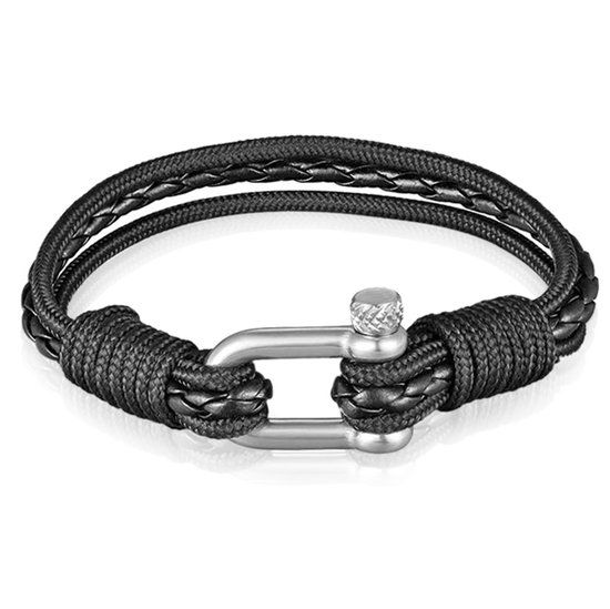 LGT JWLS LGT Jewels Nauitische Armband Heren Paracord Gevlochten Leer Zwart