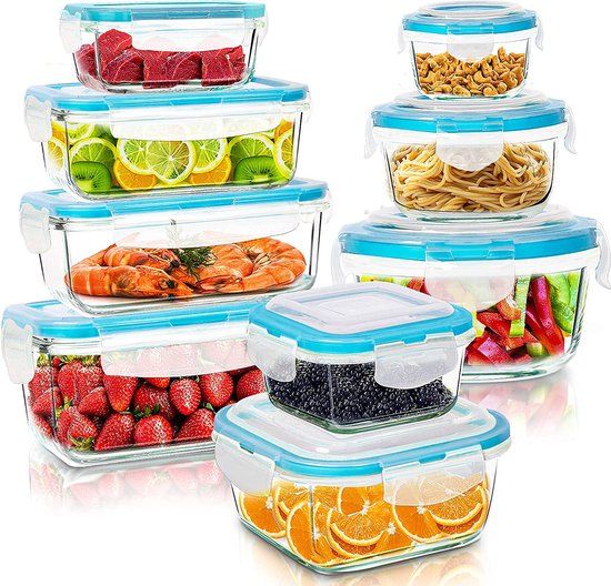 KICHLY - Glazen Voedselopslagcontainer - 18 Stuks