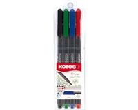 Kores FL28114, 4 stuk(s), Zwart, Blauw, Groen, Rood, Fijne punt, Meerkleurig, Rond, 0,4 mm
