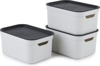 Rotho Jive opbergboxen set van 3 opbergdozen 5 l met deksel, kunststof (PP gerecycled), wit/antraciet