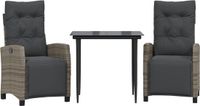 vidaXL 3-delige tuinset met kussens, polyrattan, grijs