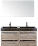 BES LED Seville Badmeubelset 120 cm - 4 Laden Craft Oak - Wastafel Lucca Dubbel met Spiegel