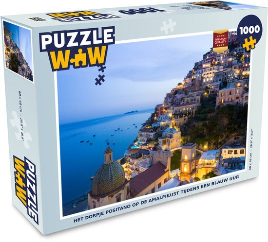 MuchoWow Puzzel Het dorpje Positano op de Amalfikust tijdens blauw uur - Legpuzzel - Puzzel 1000 stukjes volwassenen - Sinterklaas cadeautjes - Sinterklaas voor grote kinderen