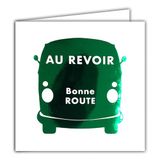 22245 Vierkante kaart, afscheid, goede weg, voortzetting, pensionering of verhuizing, levensverandering, hippiebus 60s, glanzend groen, vrijheid reizen, met witte envelop 15 x 15 cm, gemaakt in