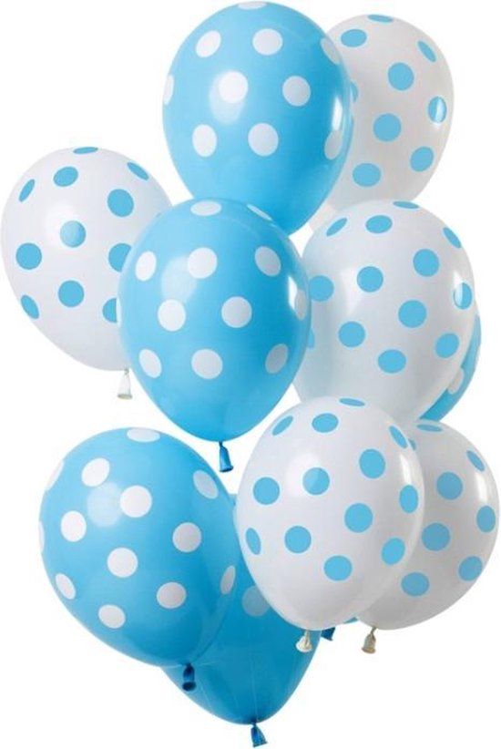 Folat Ballonnen Stippen Blauw-Wit 30cm - 12 stuks
