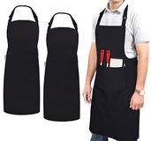 Ruvanti Professionele kwaliteit zwarte schorten voor mannen/vrouwen verstelbare nekriem, maat M tot XXL (groot 34 x 28 inch) comfortabel en katoen verrijken BBQ/chef-kokschort/kappersschort/canvas