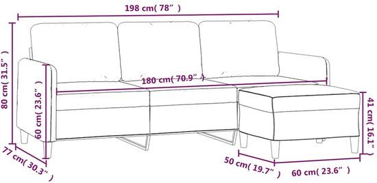 vidaXL Driezitsbank met voetenbank 180 cm stof zwart