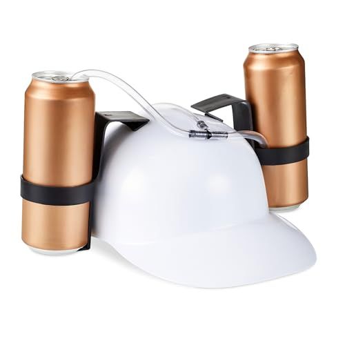 Relaxdays Feestdrinkhelm voor 2 blikjes, bierhelm met slang, voetbal, carnaval, zuiphelm, div. kleuren 13x32x28 cm