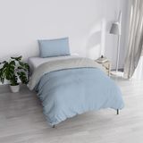 Italian Bed Linen Dekbedovertrek Set "Natural Doubleface effen kleur tas laken en kussensloop, katoen, lichtblauw/lichtgrijs, klein tweepersoonsbed