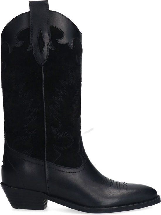 Sacha - Dames - Zwarte leren cowboylaarzen met sierstiksels - Maat 36
