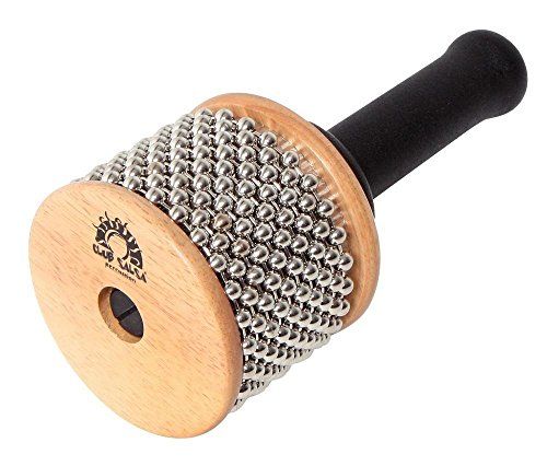 GEWA Cabasa 18 x 8 cm – percussie-instrument met houten corpus, metalen oppervlak & metalen kogelkettinkjes – natuur – rubberen greep