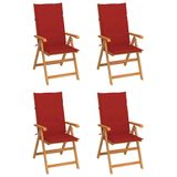 vidaXL Chaise de jardin Assise capitonnée Teck Rouge