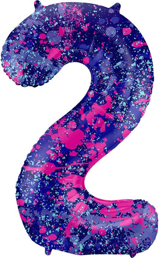 Folat Folieballon Cijfer 2 Paint Splash - 86 cm