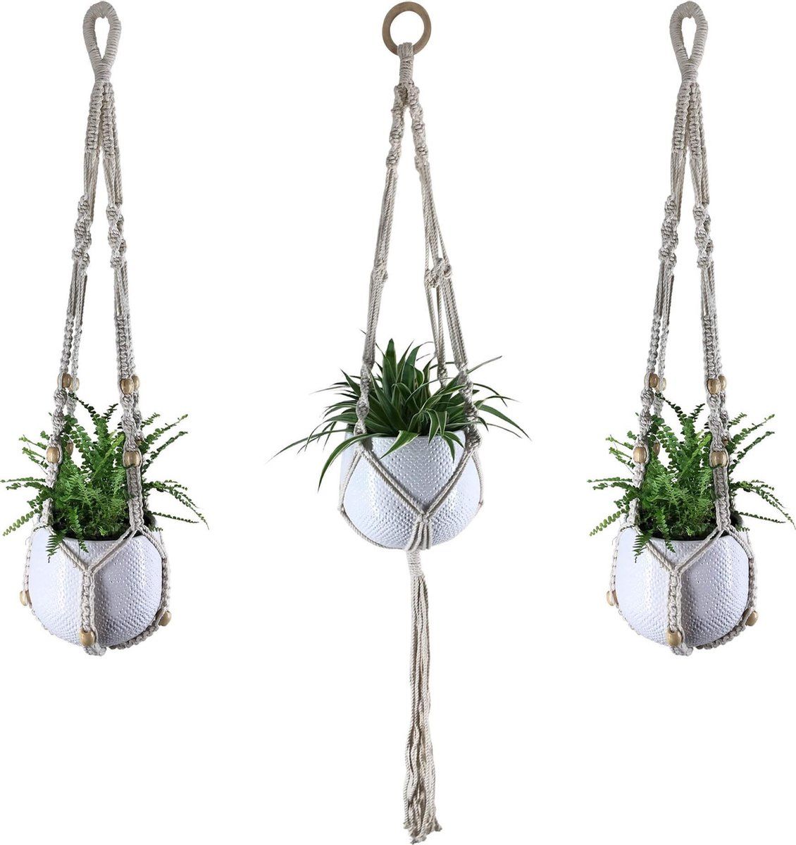 RedDyno Macramé Plantenhanger - Set van 3 Stuks - Crème - Katoen